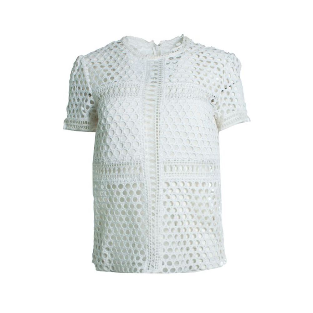 Self-portrait, white open lace top